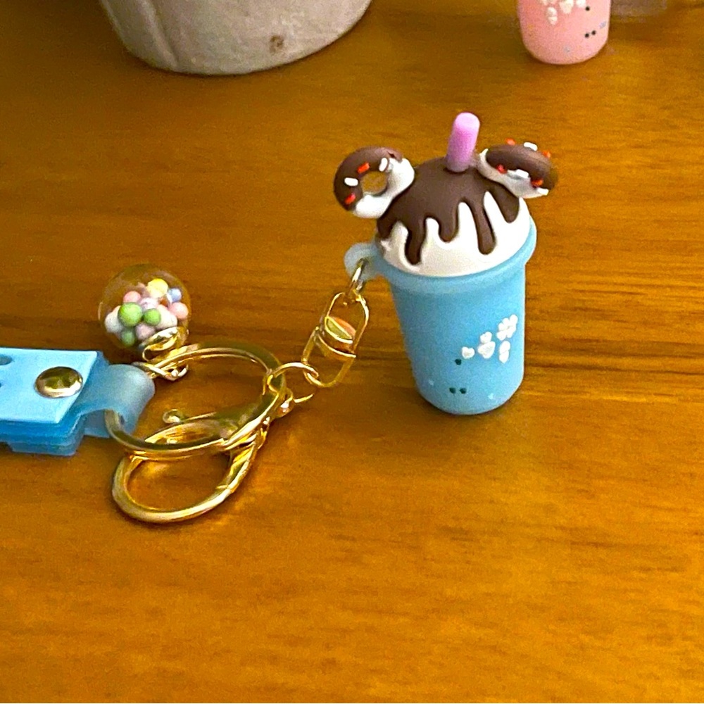 Cute ice cream milk tea keychain in blue color